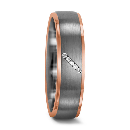 Anillo de dedo 950 paladio, 750/oro rojo de 18 quilates Diamante 0.025 ct, 5 piedras, tw-vsi