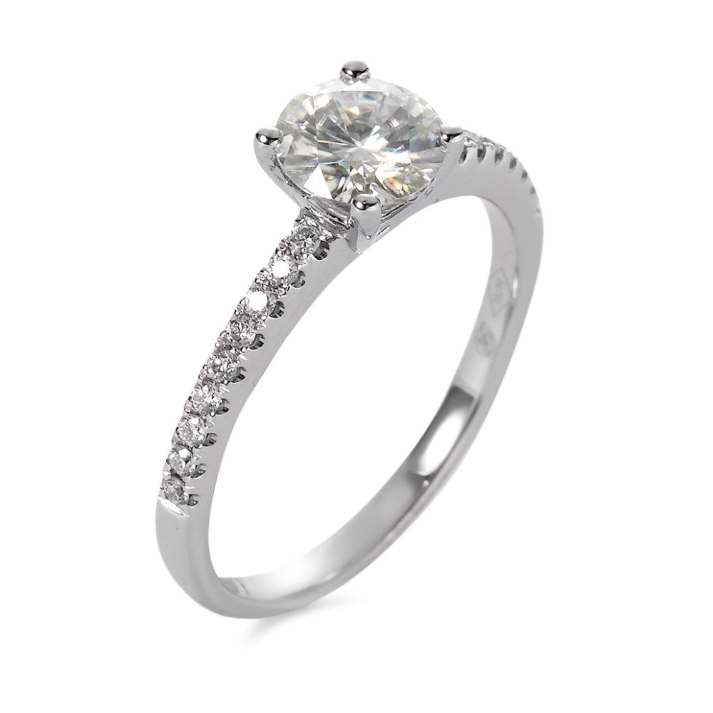 Anillo de dedo 750/oro blanco de 18 quilates Moissanita 6 mm, Diamante 0.158 ct, 18 piedras, [Brillant]