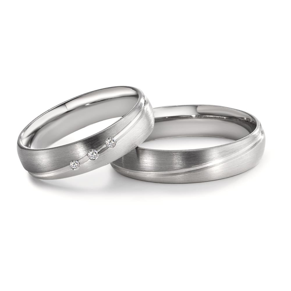 Anillo de pareja 500 paladio, Oro blanco de 375/9 quilates Diamante 0.045 ct, 3 piedras, tw-vsi