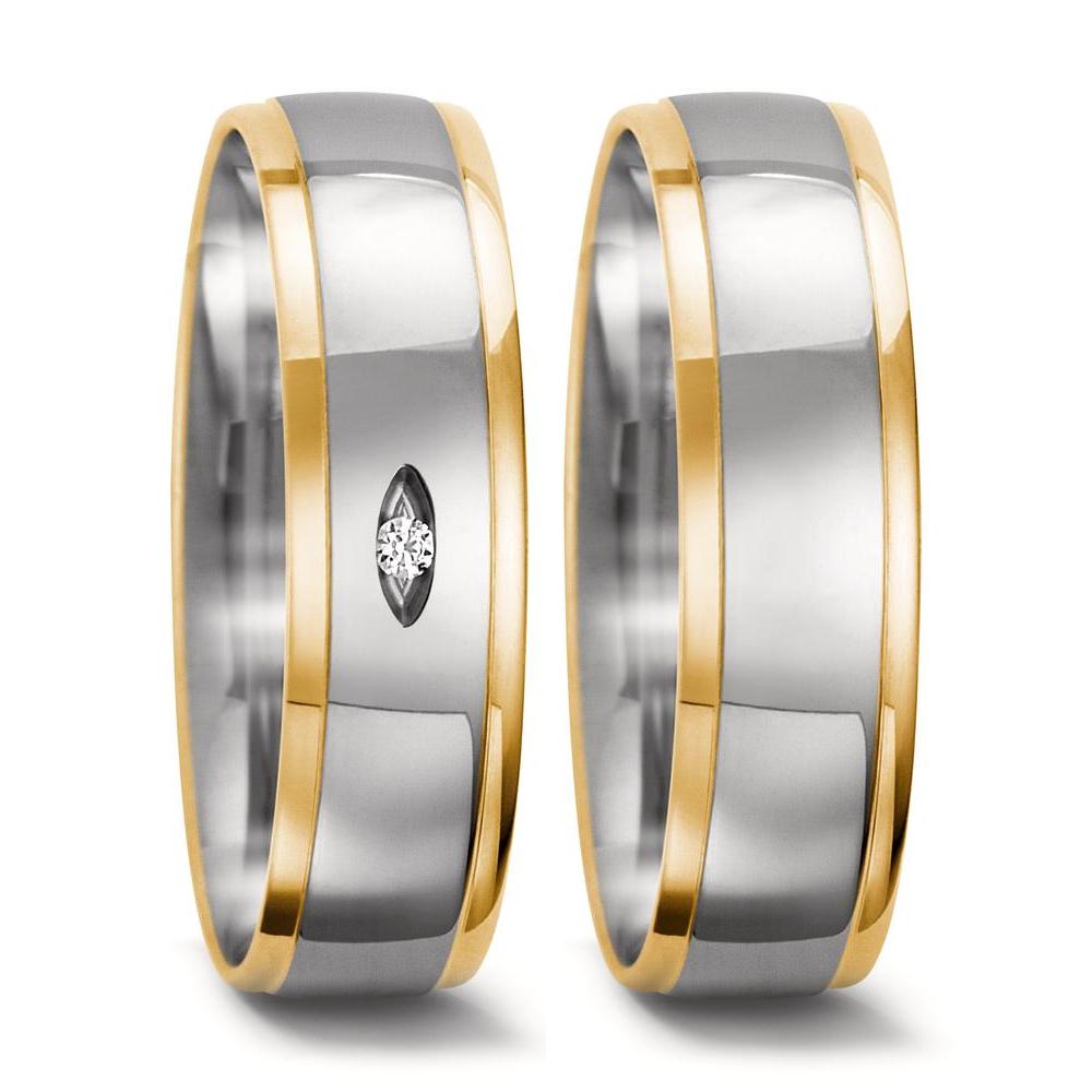 Anillo de pareja 750/oro blanco de 18 quilates, 750/oro amarillo de 18 quilates