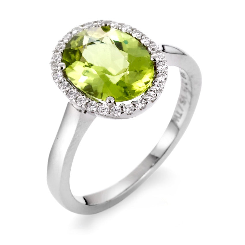 Anillo de dedo 750/oro blanco de 18 quilates Peridoto verde, Diamante 0.15 ct, 26 piedras, tw-vsi