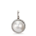 Colgante 750/oro blanco de 18 quilates Diamante blanco, 0.19 ct, 32 piedras, [Brillant], tw-vsi Perla cultivada de agua dulce blanco, 12.5 mm Ø16 mm