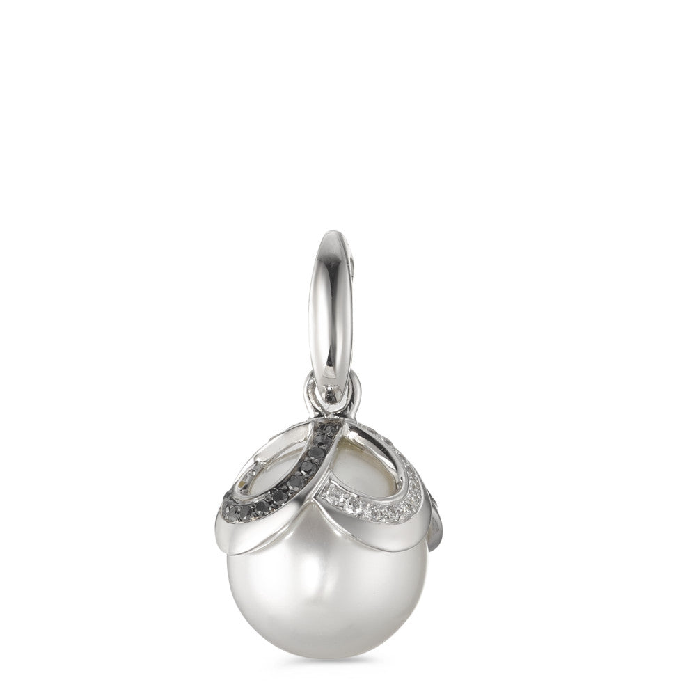 Colgante 750/oro blanco de 18 quilates Diamante negro, 0.28 ct, 46 piedras, [Brillant], tw-vsi Perla cultivada de agua dulce blanco, 12 mm Ø14 mm