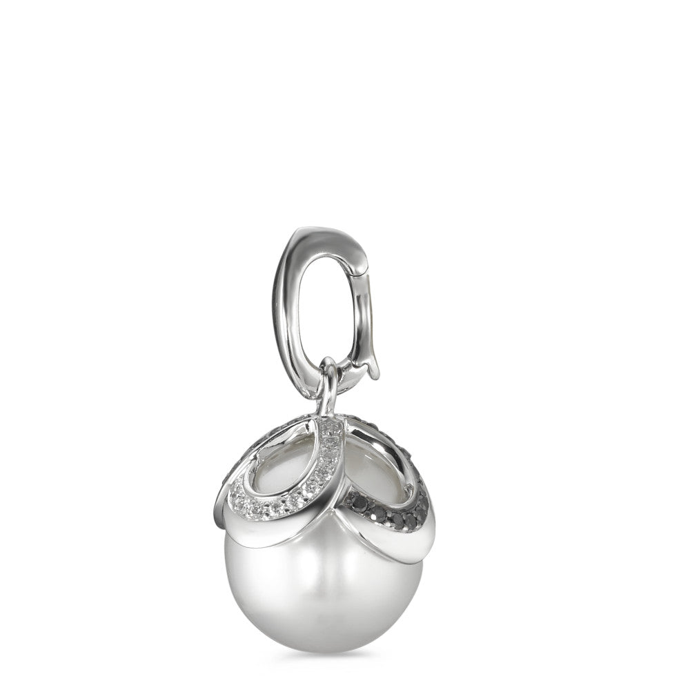 Colgante 750/oro blanco de 18 quilates Diamante negro, 0.28 ct, 46 piedras, [Brillant], tw-vsi Perla cultivada de agua dulce blanco, 12 mm Ø14 mm
