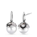 Pendientes 750/oro blanco de 18 quilates Diamante negro, 0.32 ct, 80 piedras, [Brillant], tw-vsi Perla cultivada de agua dulce blanco, 2 Perlas, 10 mm
