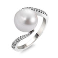 Anillo de dedo 750/oro blanco de 18 quilates Diamante blanco, 0.15 ct, 22 piedras, [Brillant], w-si Perla cultivada de agua dulce, 22 Perlas, 9.5 mm