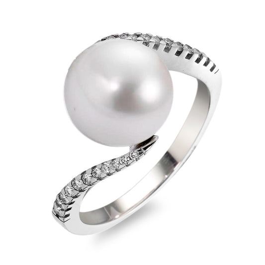 Anillo de dedo 750/oro blanco de 18 quilates Diamante blanco, 0.15 ct, 22 piedras, [Brillant], w-si Perla cultivada de agua dulce, 22 Perlas, 9.5 mm