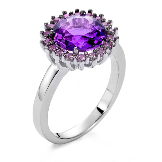Anillo de dedo 750/oro blanco de 18 quilates Amatista Violeta, Zafiro Violeta, 18 piedras