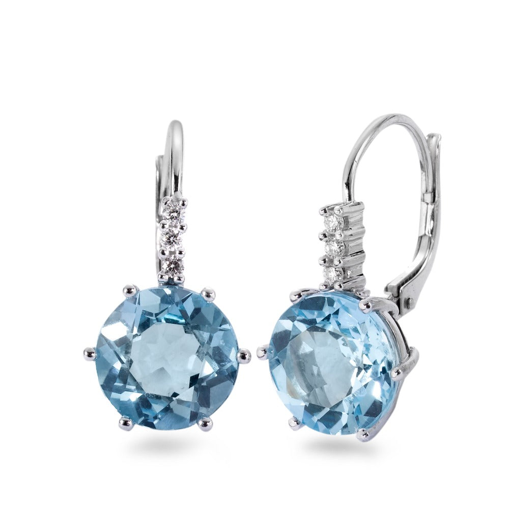 Pendientes 750/oro blanco de 18 quilates Topacio azul, 2 piedras, Diamante 0.09 ct, 6 piedras, [Brillant], w-si