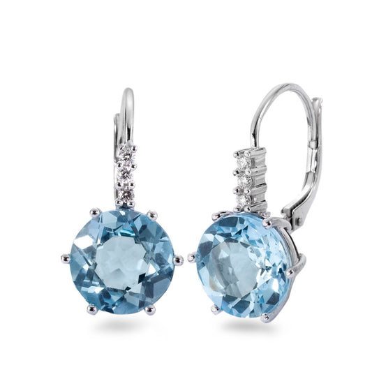 Pendientes 750/oro blanco de 18 quilates Topacio azul, 2 piedras, Diamante 0.09 ct, 6 piedras, [Brillant], w-si