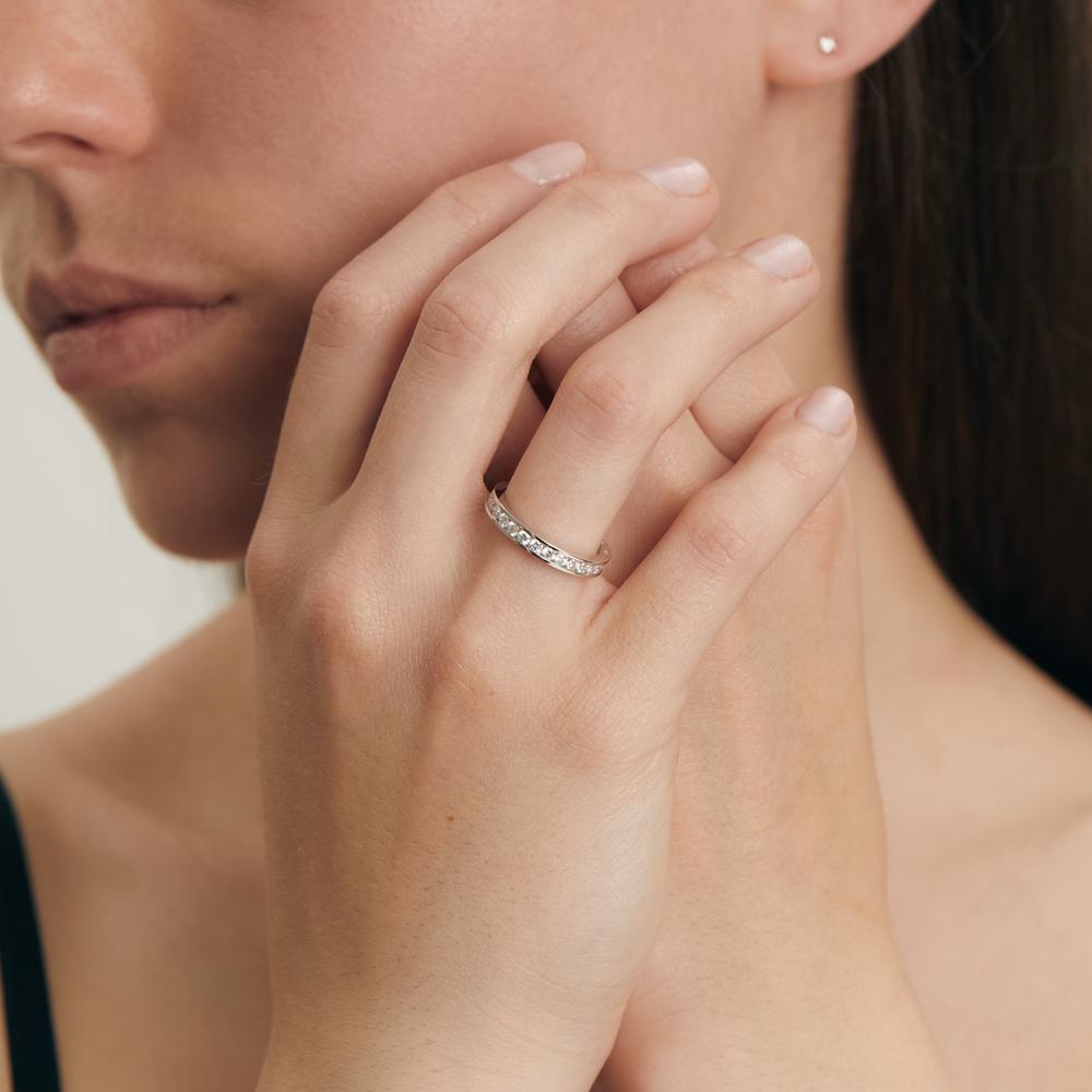 Anillo de memoria 750/oro blanco de 18 quilates Diamante blanco, 1 ct, 28 piedras, [Brillant], w-si