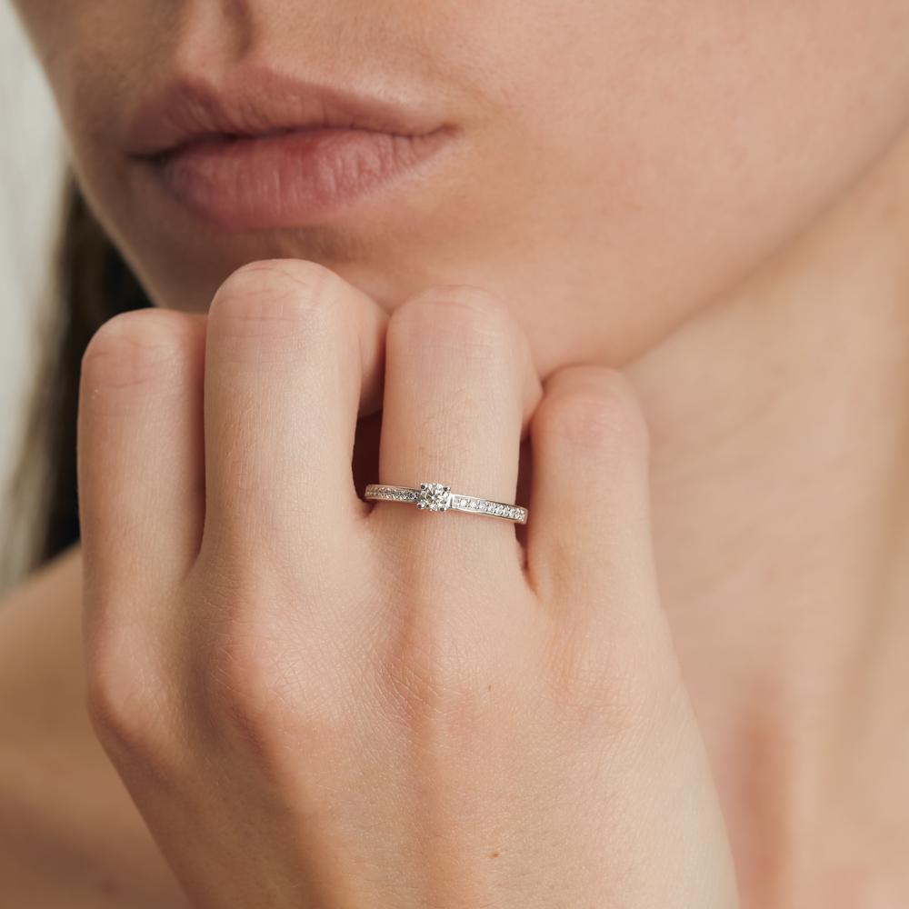 Anillo solitario 750/oro blanco de 18 quilates Diamante blanco, 0.20 ct, [Brillant], w-si Ø3 mm