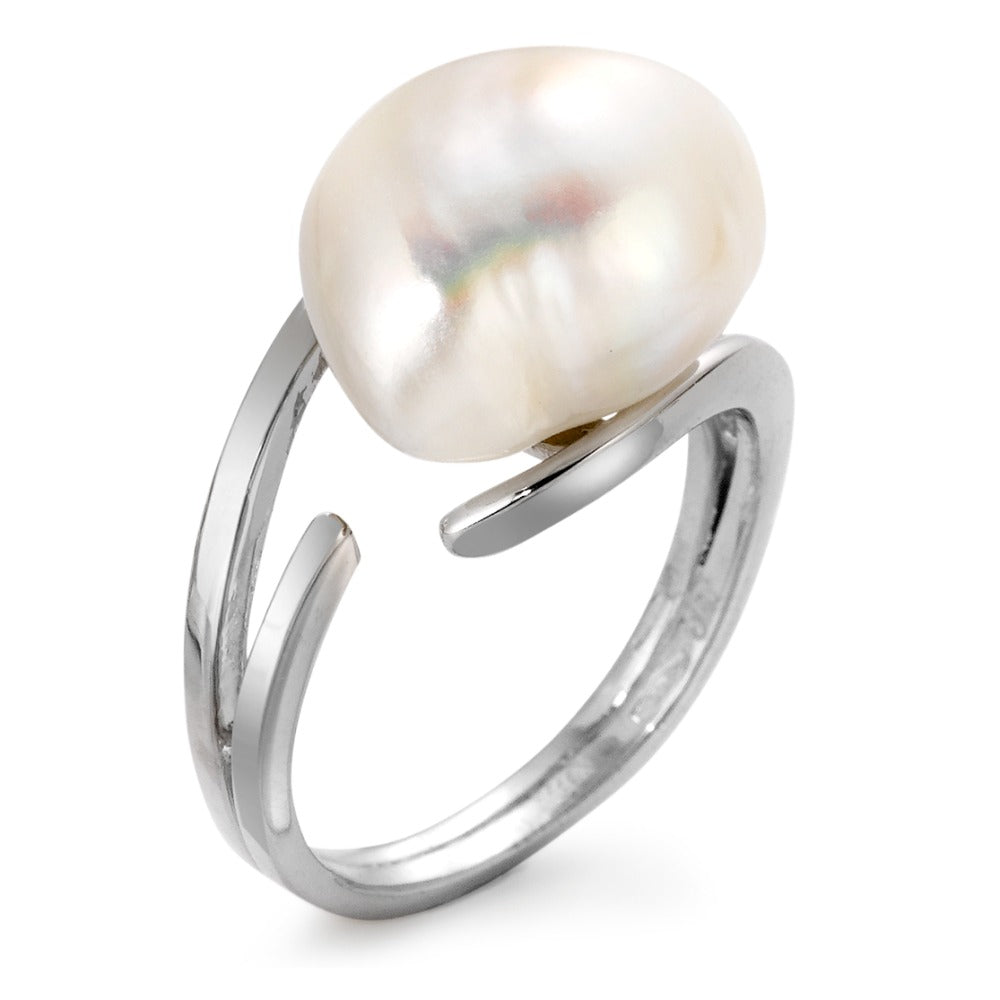 Anillo de dedo 750/oro blanco de 18 quilates Perla cultivada de agua dulce blanco, 13 mm