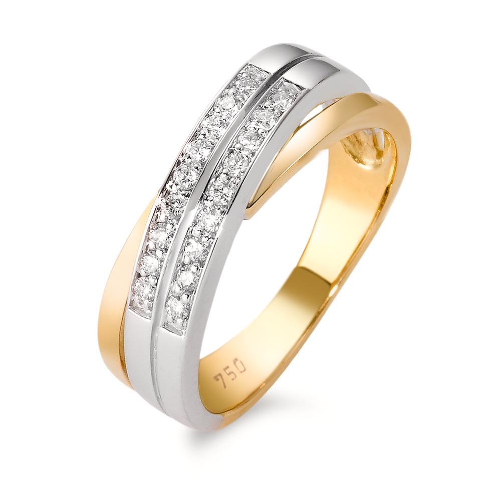 Anillo de dedo 750/oro amarillo de 18 quilates, 750/oro blanco de 18 quilates Diamante 0.17 ct, 18 piedras, w-si