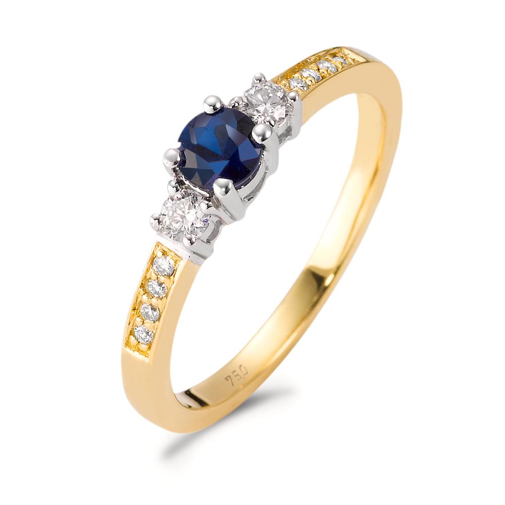 Anillo de dedo 750/oro amarillo de 18 quilates, 750/oro blanco de 18 quilates Diamante azul, 0.15 ct, 11 piedras, w-si