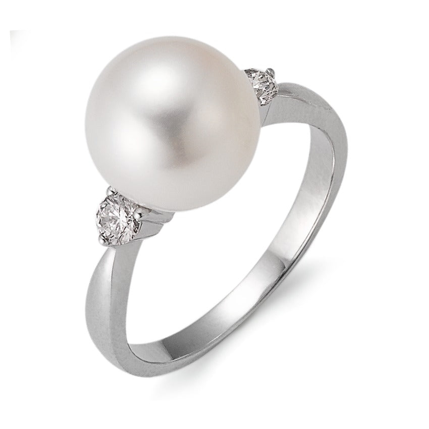 Anillo de dedo 750/oro blanco de 18 quilates Diamante 0.24 ct, 2 piedras, w-si Perla cultivada de agua dulce blanco, 10 mm