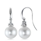 Pendientes 750/oro blanco de 18 quilates Diamante 0.20 ct, 6 piedras, w-si Perla cultivada de agua dulce blanco, 2 Perlas, 10 mm