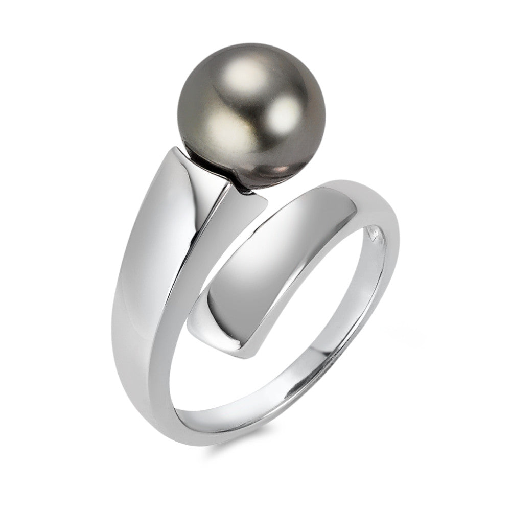 Anillo de dedo 750/oro blanco de 18 quilates Perla de Tahití Gris, 9.5 mm