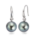 Pendientes 750/oro blanco de 18 quilates Diamante 0.09 ct, 2 piedras, w-si Perla de Tahití Gris, 2 Perlas, 10 mm