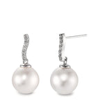 Pendientes 750/oro blanco de 18 quilates Diamante 0.13 ct, w-si Perla cultivada de agua dulce, 12 Perlas, 10 mm
