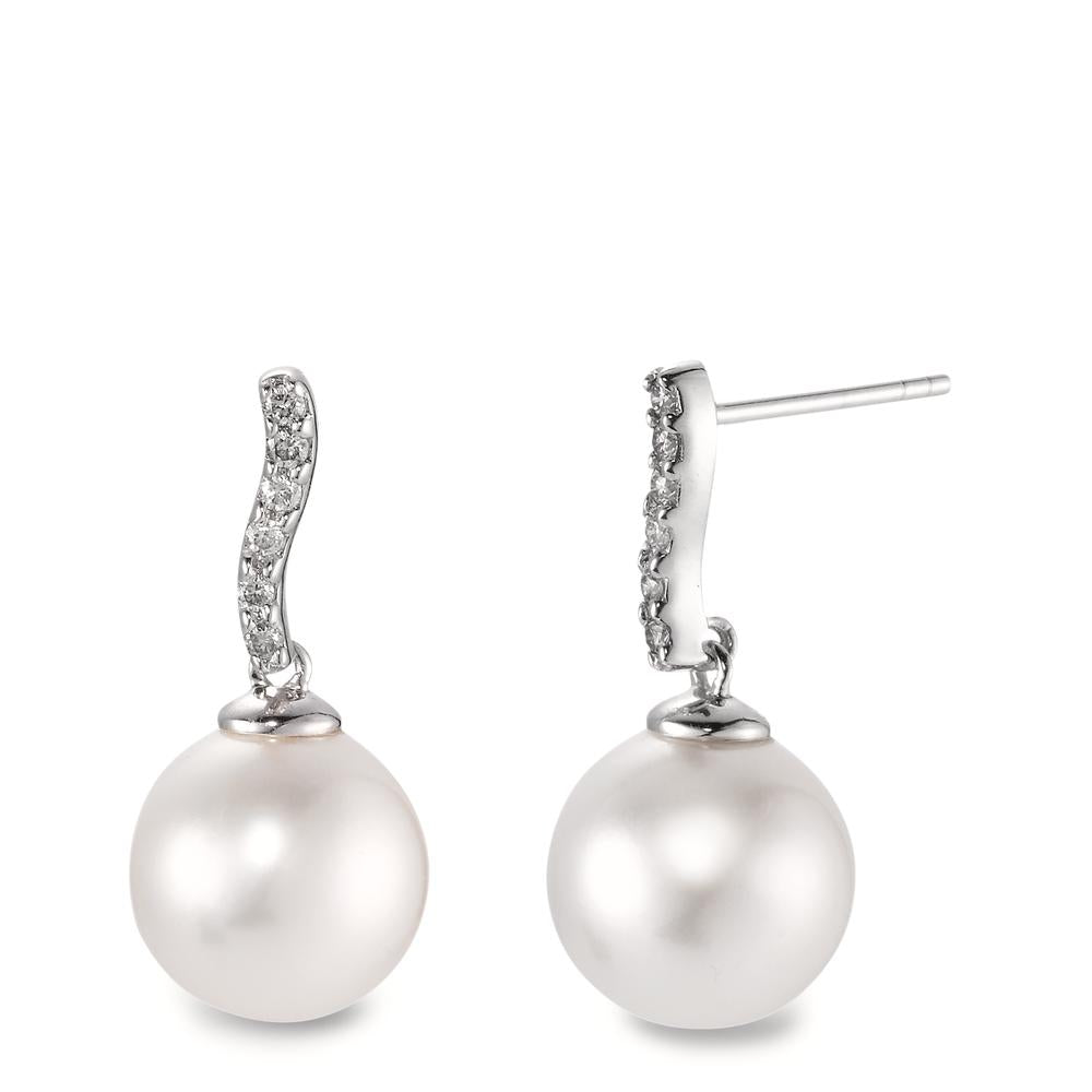 Pendientes 750/oro blanco de 18 quilates Diamante 0.13 ct, w-si Perla cultivada de agua dulce, 12 Perlas, 10 mm