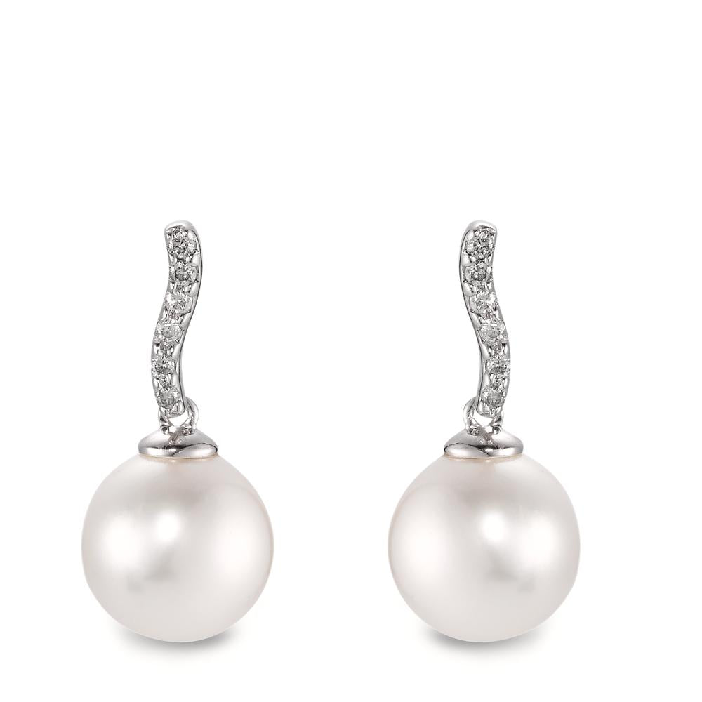 Pendientes 750/oro blanco de 18 quilates Diamante 0.13 ct, w-si Perla cultivada de agua dulce, 12 Perlas, 10 mm