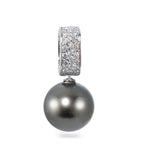 Colgante 750/oro blanco de 18 quilates Diamante 0.20 ct, 20 piedras, w-si Perla de Tahití antracita, 12.5 mm