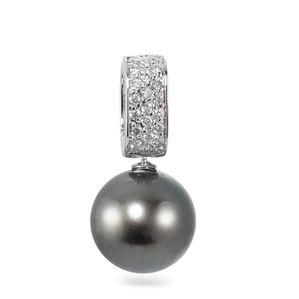 Colgante 750/oro blanco de 18 quilates Diamante 0.20 ct, 20 piedras, w-si Perla de Tahití antracita, 12.5 mm