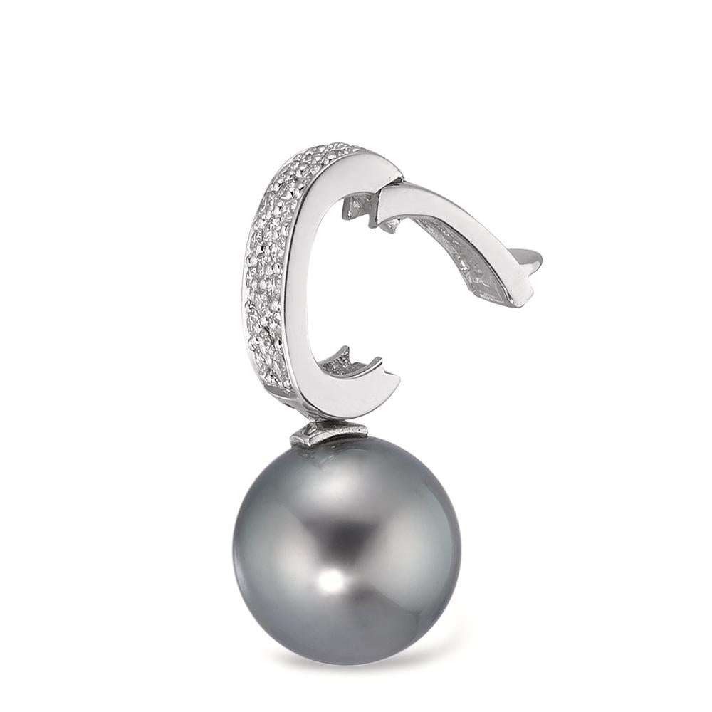 Colgante 750/oro blanco de 18 quilates Diamante 0.20 ct, 20 piedras, w-si Perla de Tahití antracita, 12.5 mm