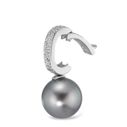 Colgante 750/oro blanco de 18 quilates Diamante 0.20 ct, 20 piedras, w-si Perla de Tahití antracita, 12.5 mm