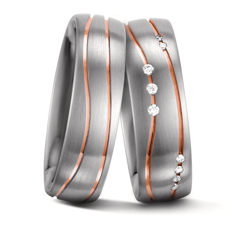 Anillo de pareja Oro blanco de 585/14 kt., Oro rojo de 585/14 kt. Diamante blanco, 0.06 ct, 9 piedras, w-si