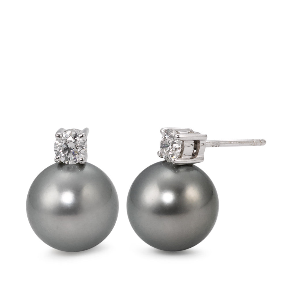 Pendientes 750/oro blanco de 18 quilates Diamante 0.46 ct, 2 piedras, w-si Perla de Tahití, 2 Perlas, 11 mm