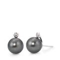 Pendientes 750/oro blanco de 18 quilates Diamante 0.09 ct, 2 piedras, w-si Perla de Tahití Gris, 2 Perlas, 12 mm