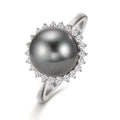 Anillo de dedo 750/oro blanco de 18 quilates Diamante 0.27 ct, 22 piedras, w-si Perla de Tahití Gris, 10 mm