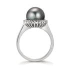 Anillo de dedo 750/oro blanco de 18 quilates Diamante 0.27 ct, 22 piedras, w-si Perla de Tahití Gris, 10 mm