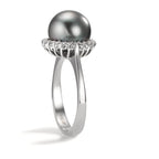 Anillo de dedo 750/oro blanco de 18 quilates Diamante 0.27 ct, 22 piedras, w-si Perla de Tahití Gris, 10 mm