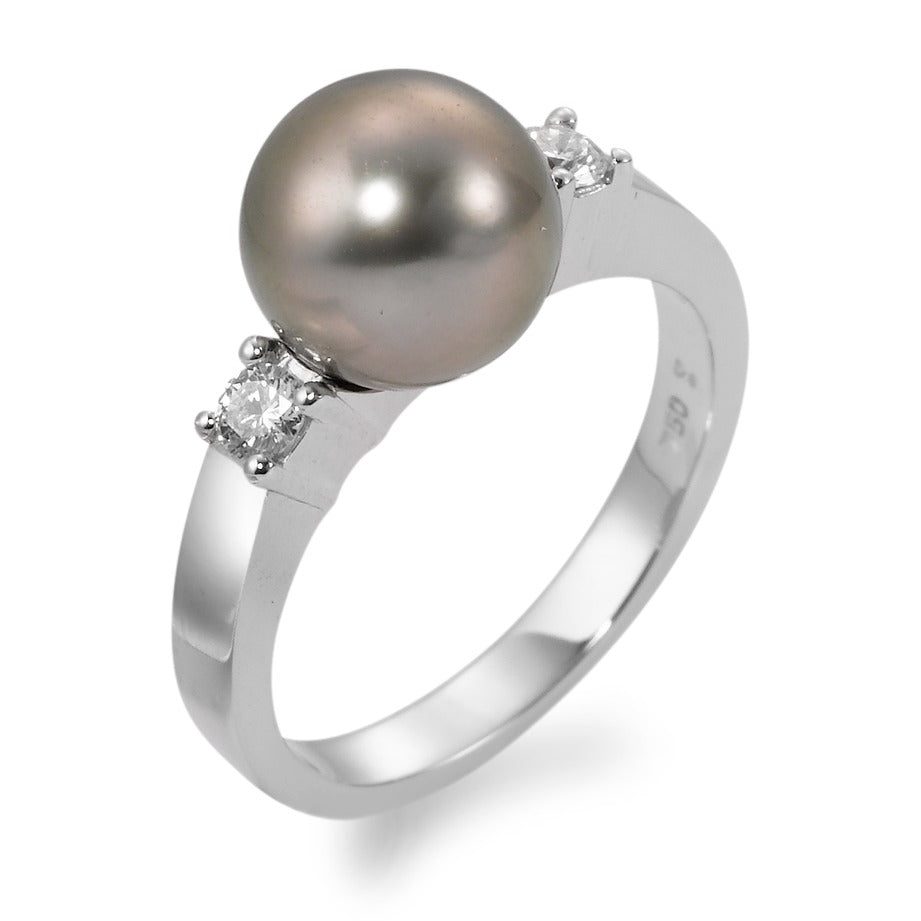 Anillo de dedo 750/oro blanco de 18 quilates Diamante 0.20 ct, 2 piedras, w-si Perla de Tahití, 9.5 mm