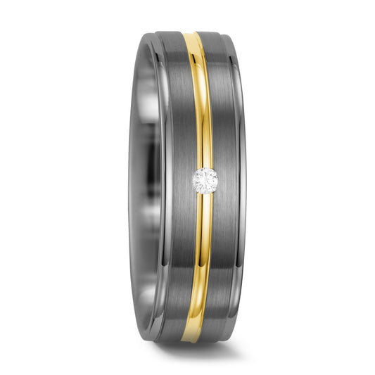 Anillo de pareja 500 paladio, Oro amarillo de 585/14 kt. Diamante blanco, 0.025 ct, w-si