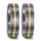 Anillo de pareja 500 paladio, Oro amarillo de 585/14 kt. Diamante blanco, 0.025 ct, w-si