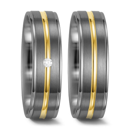 Anillo de pareja 500 paladio, Oro amarillo de 585/14 kt. Diamante blanco, 0.025 ct, w-si