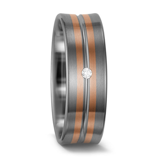 Anillo de pareja 500 paladio, Oro rojo de 585/14 kt. Diamante blanco, 0.02 ct, w-si