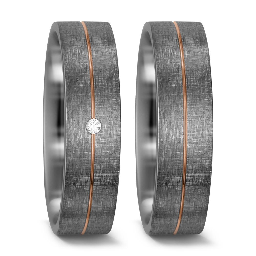 Anillo de pareja 500 paladio, Oro rojo de 585/14 kt. Diamante blanco, 0.015 ct, w-si