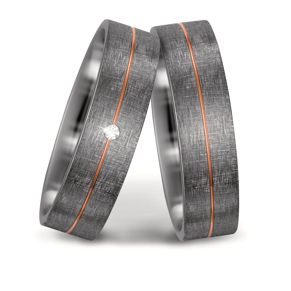 Anillo de pareja 500 paladio, Oro rojo de 585/14 kt. Diamante blanco, 0.015 ct, w-si