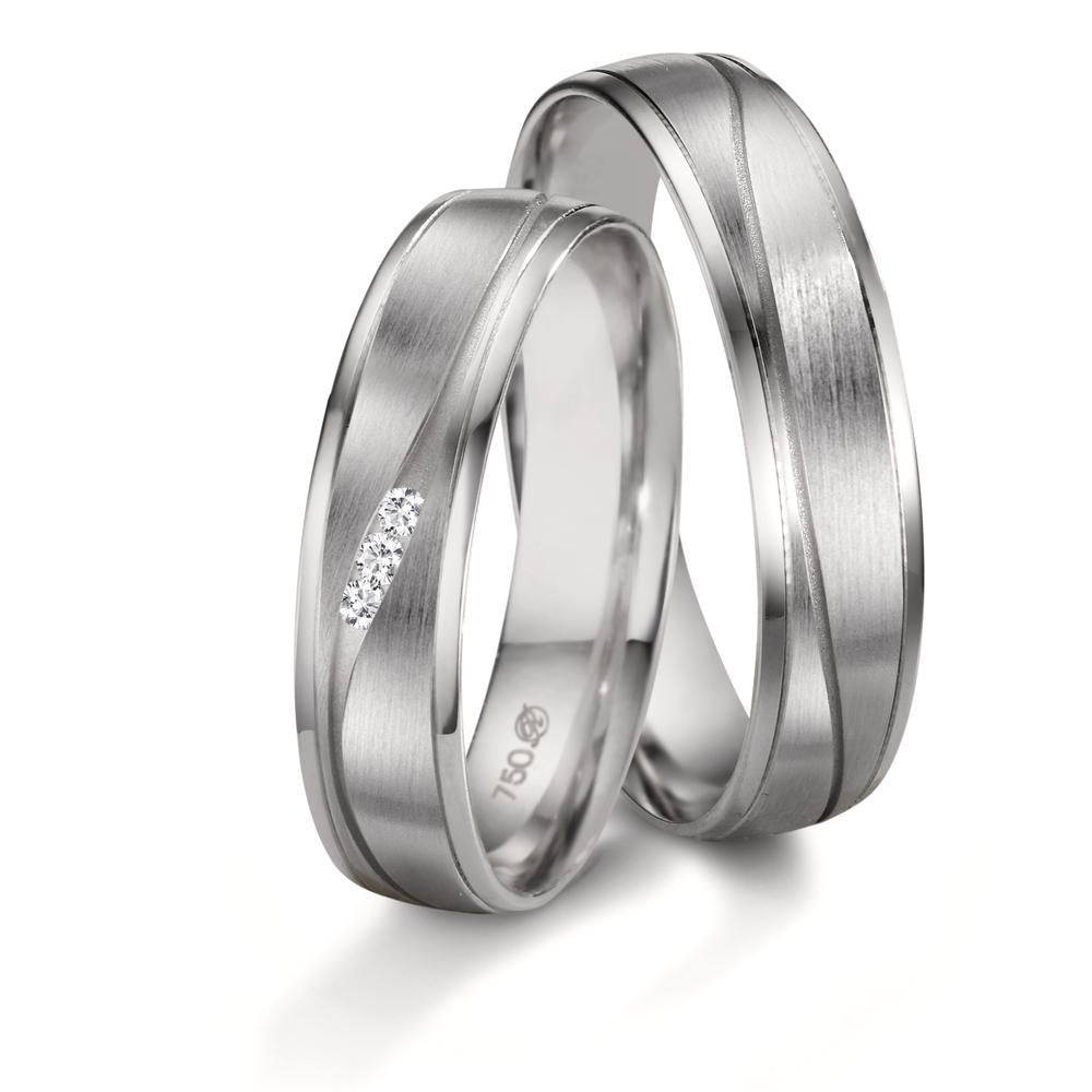 Anillo de pareja 750/oro blanco de 18 quilates Diamante blanco, 0.033 ct, 3 piedras, w-si