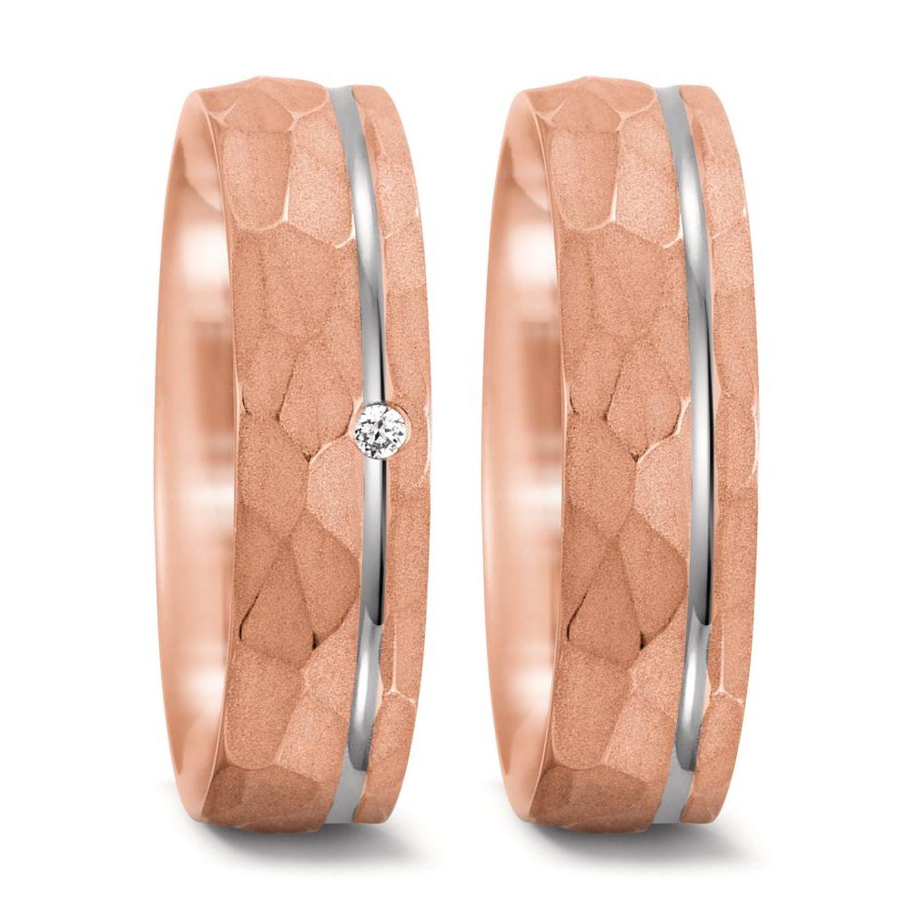 Anillo de pareja 750/oro rosa de 18 quilates, 750/oro blanco de 18 quilates Diamante 0.02 ct, tw-si
