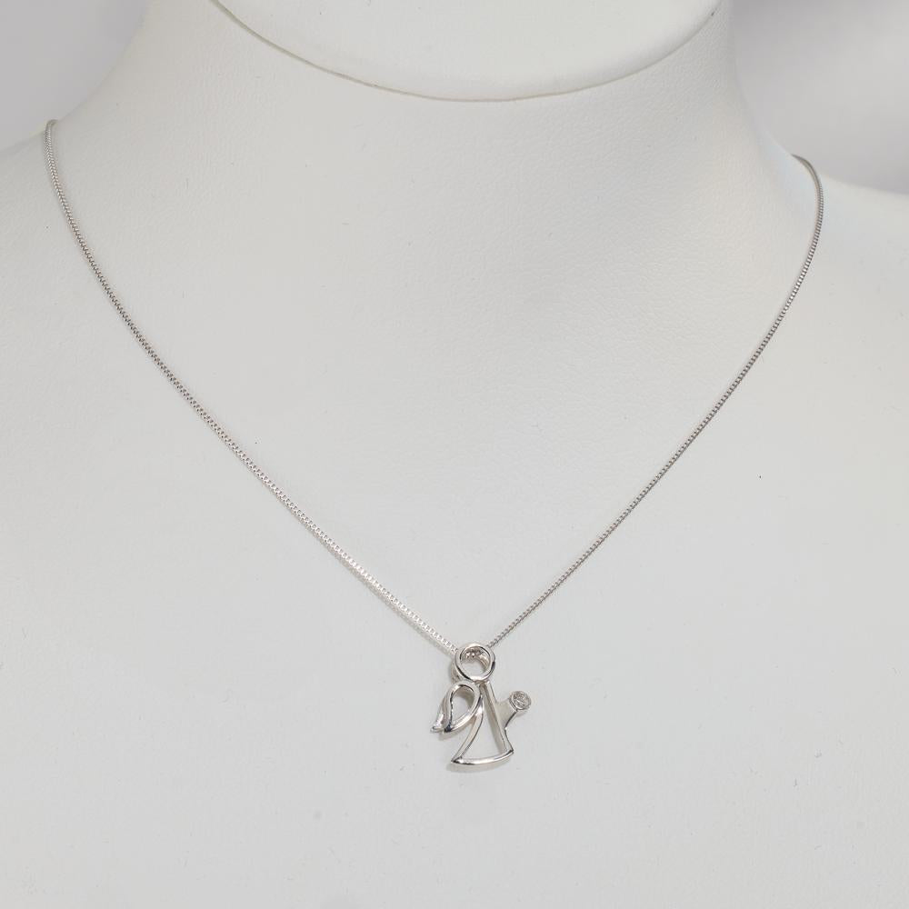 Colgante 750/oro blanco de 18 quilates Diamante 0.007 ct, w-si Ángel