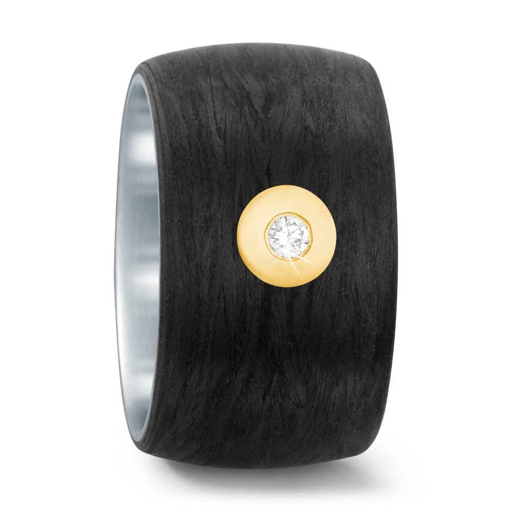 Anillo de dedo Acero inoxidable, Carbón, 750/oro amarillo de 18 quilates