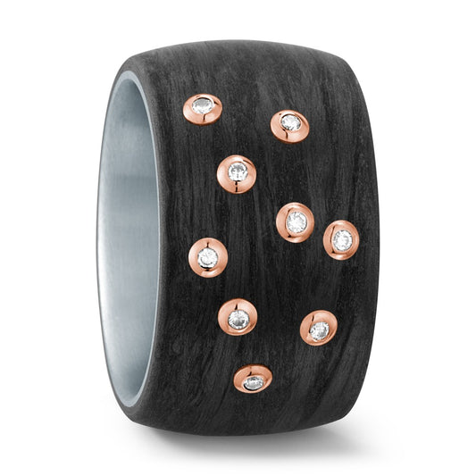 Anillo de dedo Acero inoxidable, Carbón, 750/oro rojo de 18 quilates Diamante blanco, 0.09 ct, 9 piedras, w-si