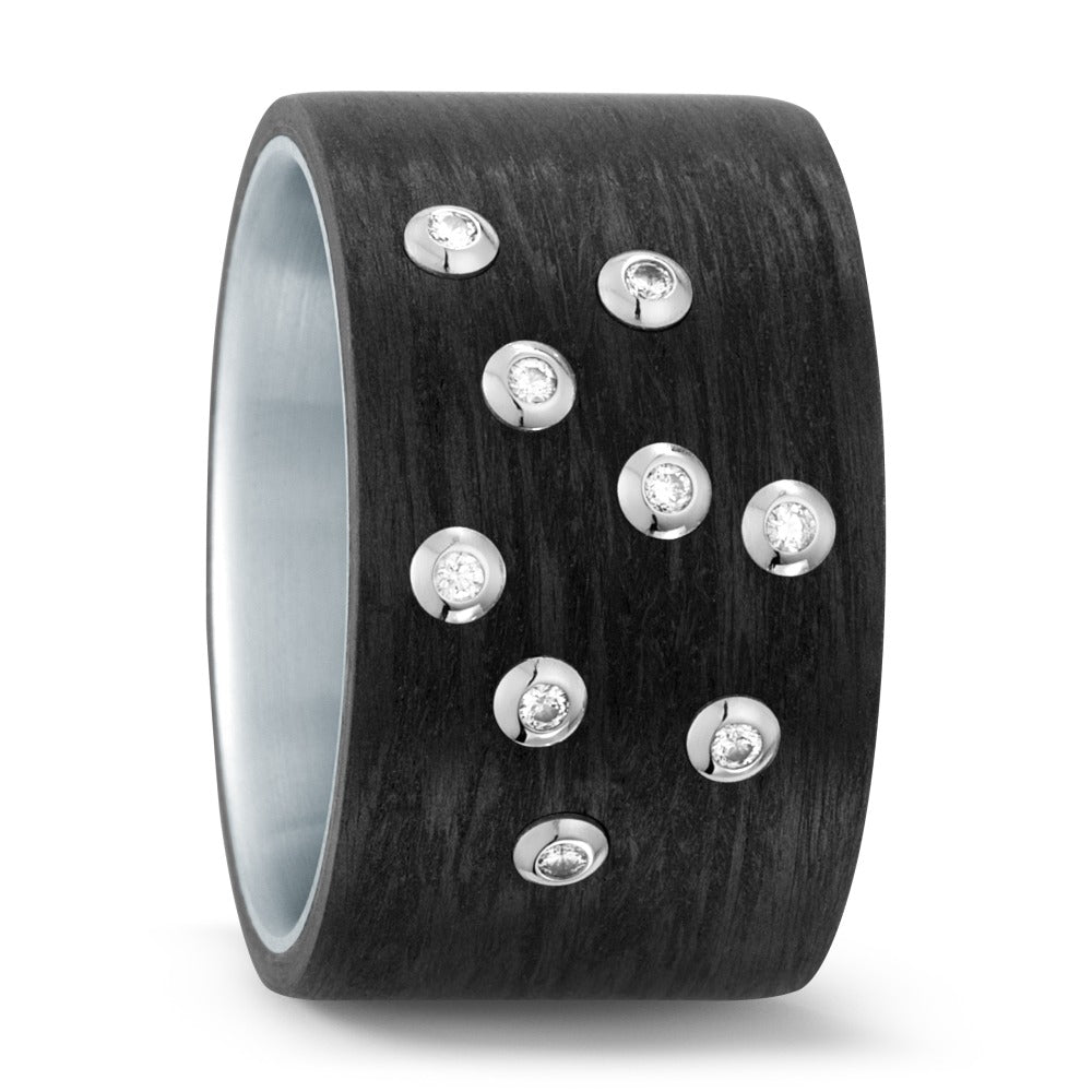 Anillo de dedo Acero inoxidable, Carbón, 750/oro blanco de 18 quilates