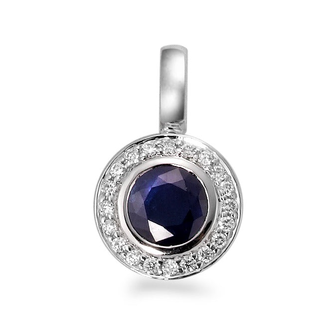 Colgante 750/oro blanco de 18 quilates Zafiro azul, Diamante blanco, 20 piedras, w-si Ø9 mm